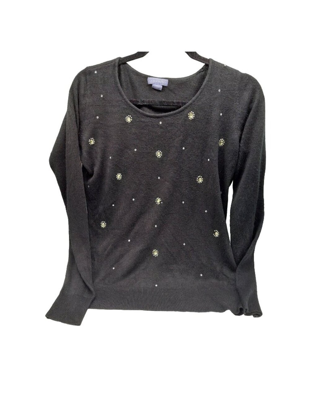 Laura Scott Womens Sweater Size Small Black Beaded Long Sleeve Knit Pullover